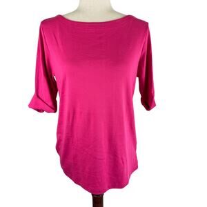 KAREN SCOTT BOAT‎ NECK CUFFED HALF SLEEVE BLOUSE IN STEEL ROSE NWT SIZE SMALL